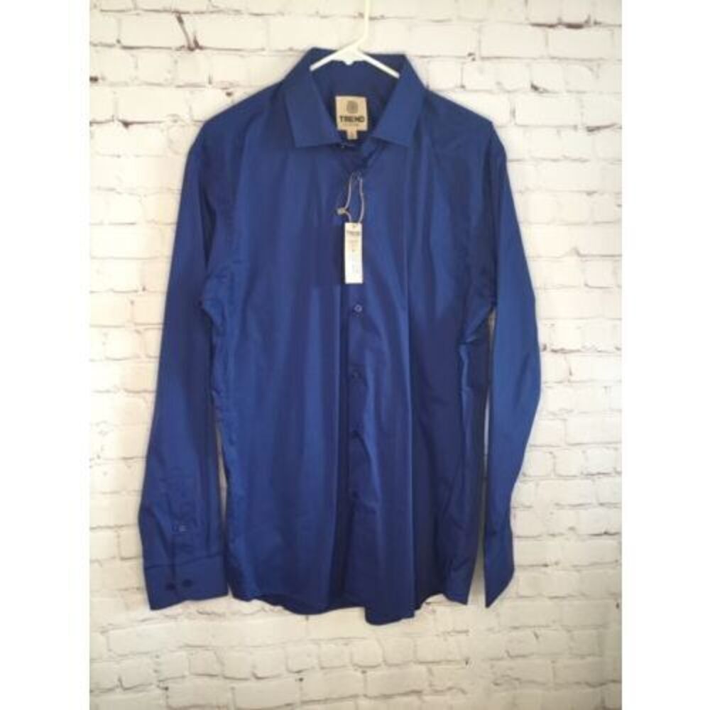 NWT TREND Shirt Mens Large Royal Blue‎ Button Up Long Sleeve Office Career Work